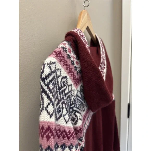Artesania Hooded Pullover Fair Isle Sweater Lace Up Alpaca Women's Size L Peru - Picture 11 of 15